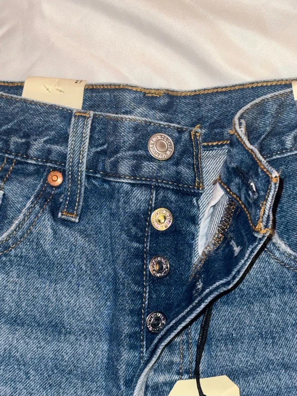Levi's 501 High-Rise Distressed Jean Shorts in Dark Blue